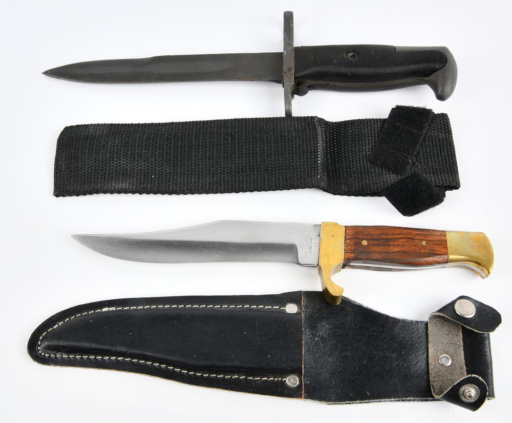 Lot 1343: A Pair of Fixed-Blade Knives, Comprising a Military-Style Bayonet and a Bowie-Style Hunting Knife