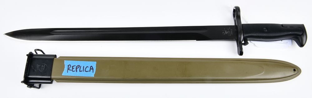 Lot 1454: Reproduction U.S. M1 Garand Long Bayonet with M3 Scabbard, Marked 'OL U.S. 1943'