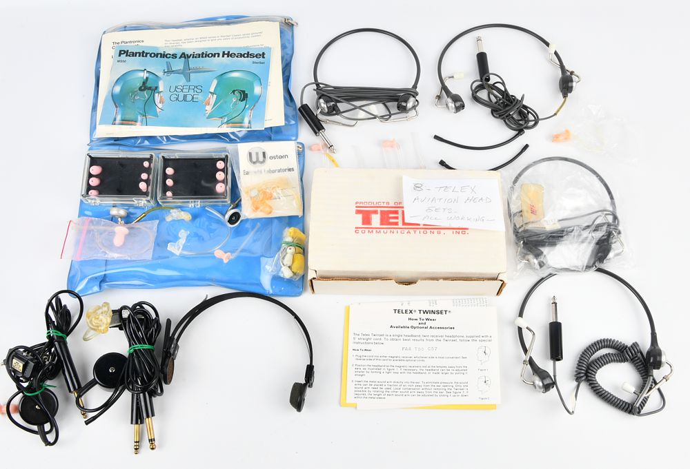 Lot 308: A Collection of Plantronics MS50 StarSet and Eight Telex Aviation Headsets