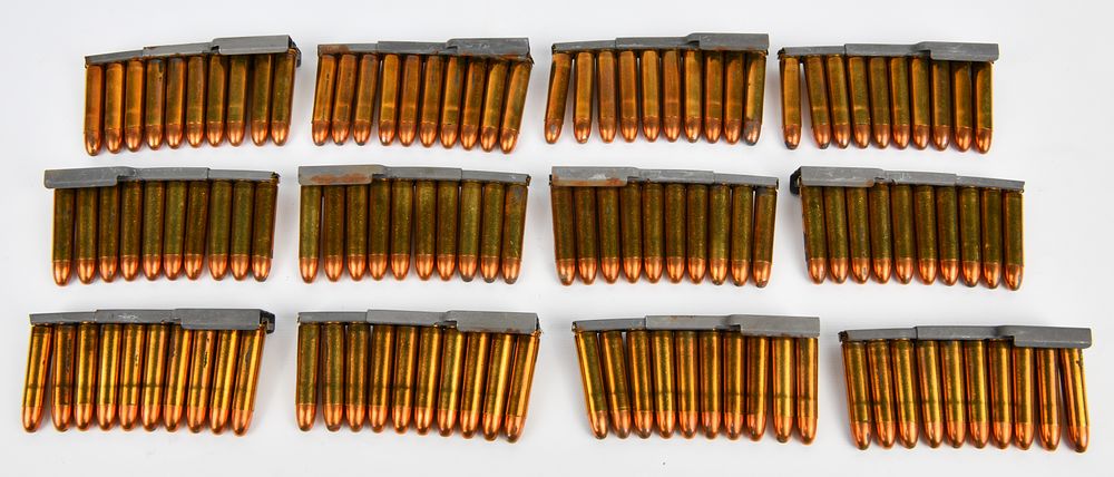 Lot 374: Twelve M1 Carbine Stripper Clips with 120 Rounds of .30 Carbine Ammunition