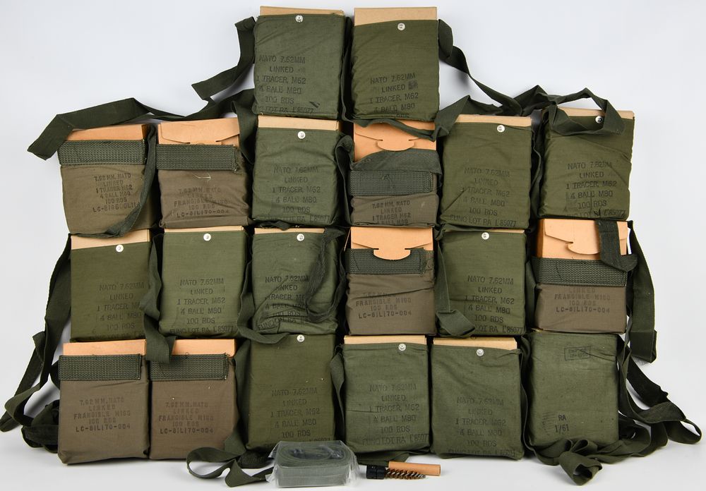 Lot 80: A Group of Military Surplus Olive Drab Canvas 7.62mm Linked Ammunition Pouches, Vietnam War Era