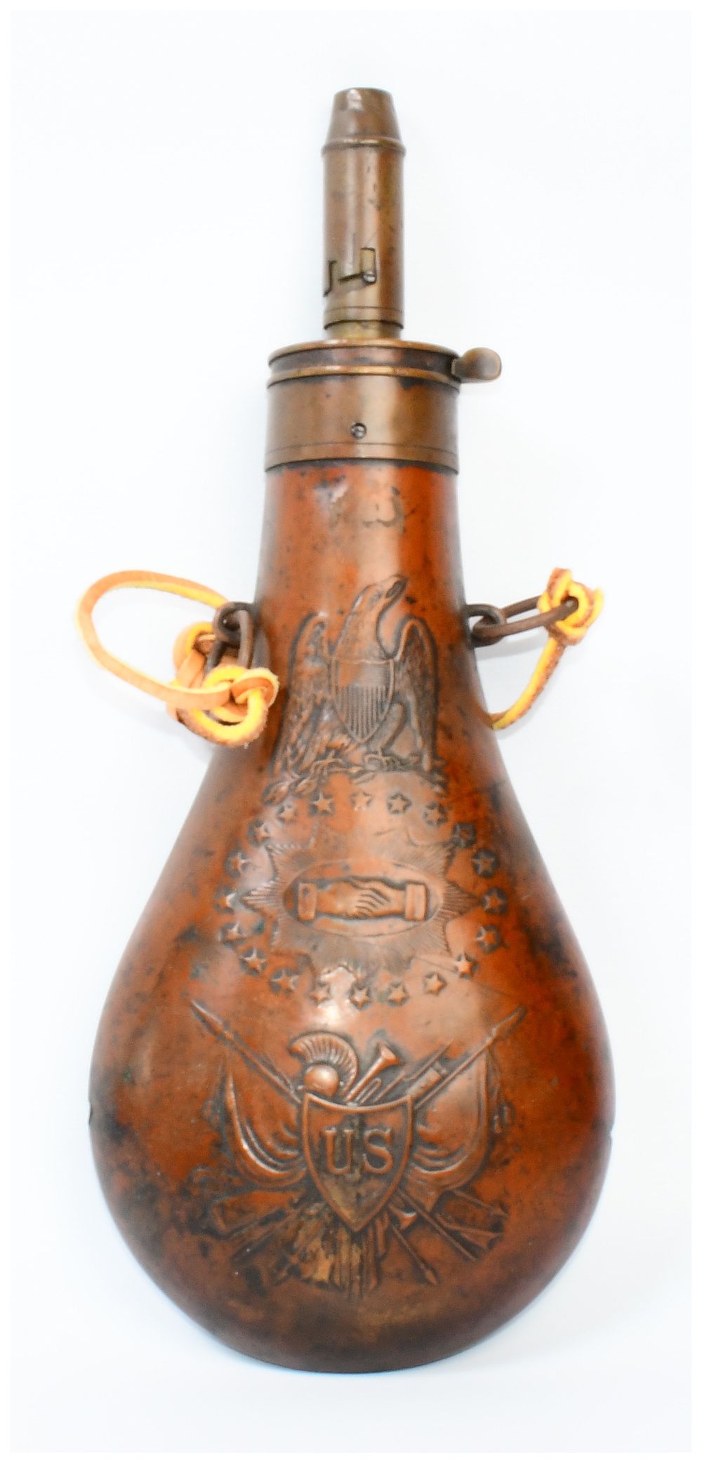 Lot 89: A US Military Batty Peace Powder Flask, Mexican-Civil War Era