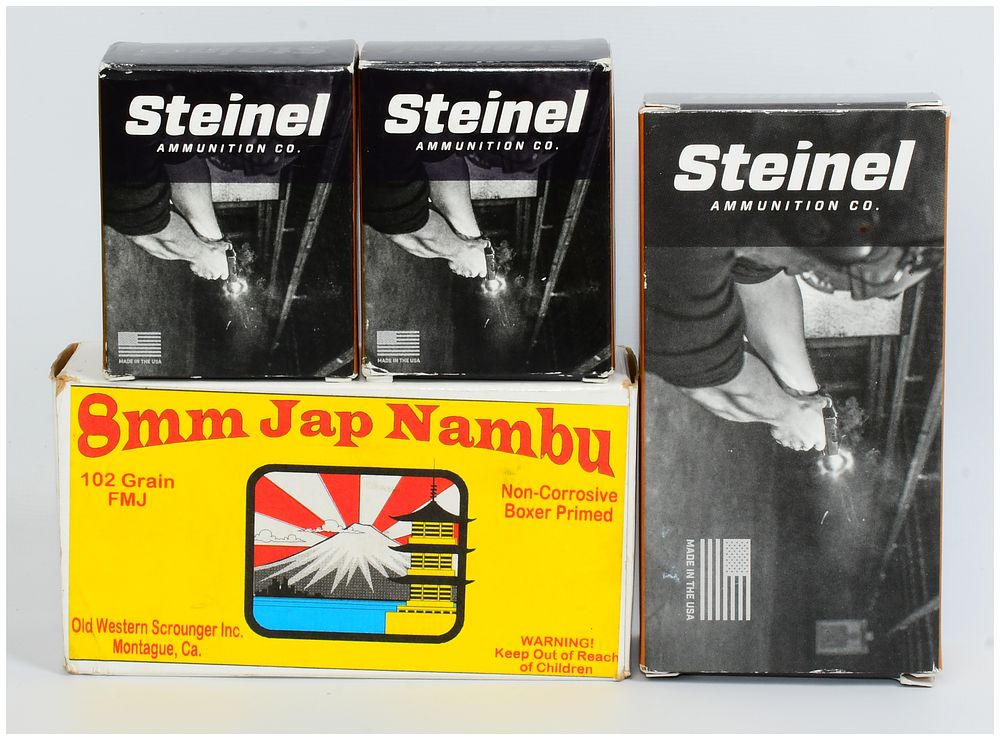 Lot 115: 122 Rounds of 8mm Nambu Ammunition by Steinel and Old Western Scrounger