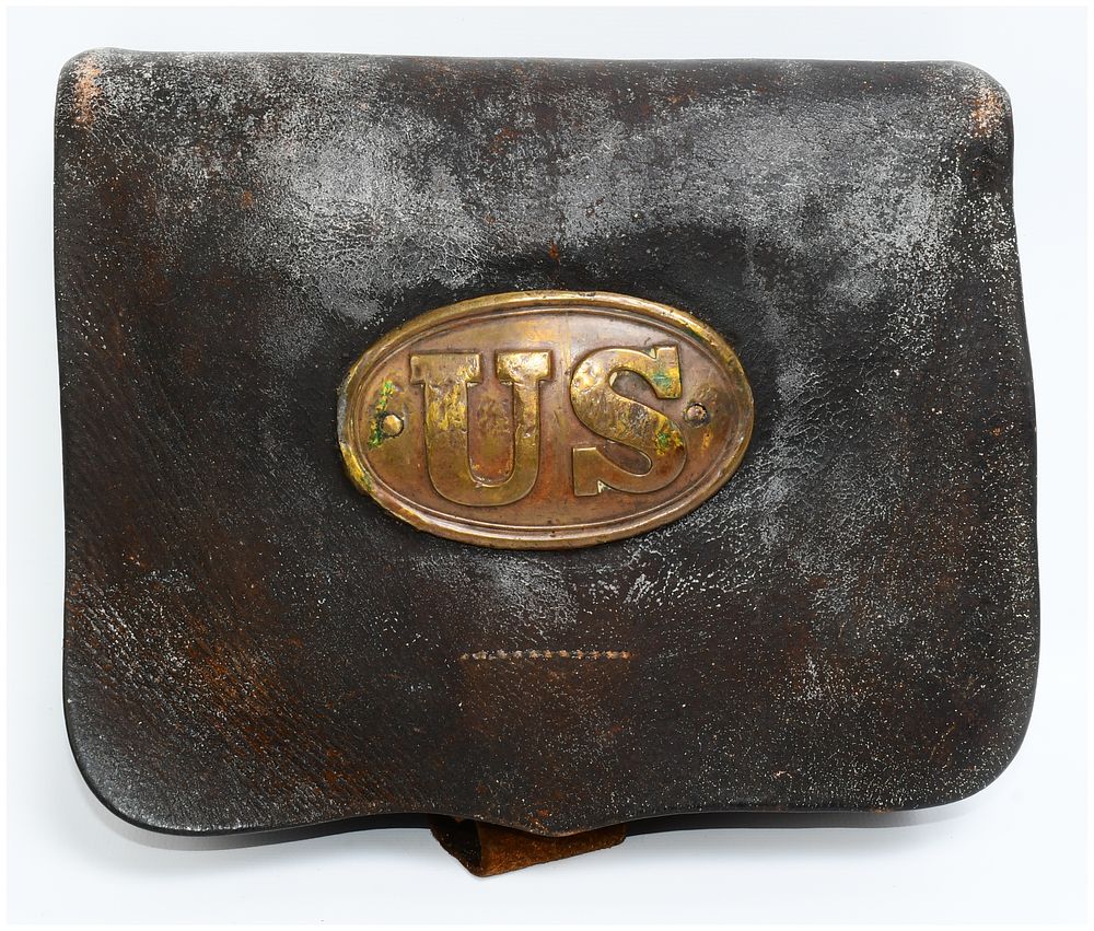 Lot 209: U.S. Civil War Model 1861 Cartridge Box with US Plate and Tins