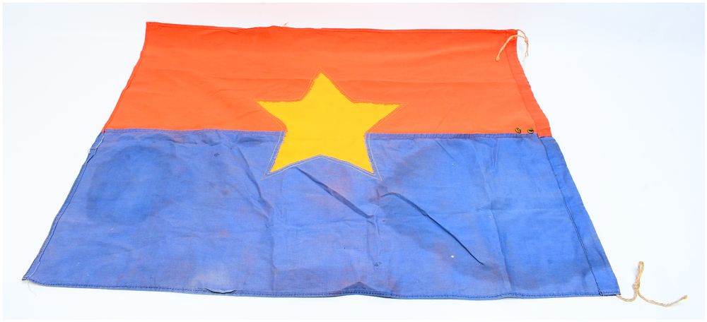 Lot 239: Vietnam War National Liberation Front (NLF) Viet Cong Flag, circa 1967, with 2nd Lieutenant Bar