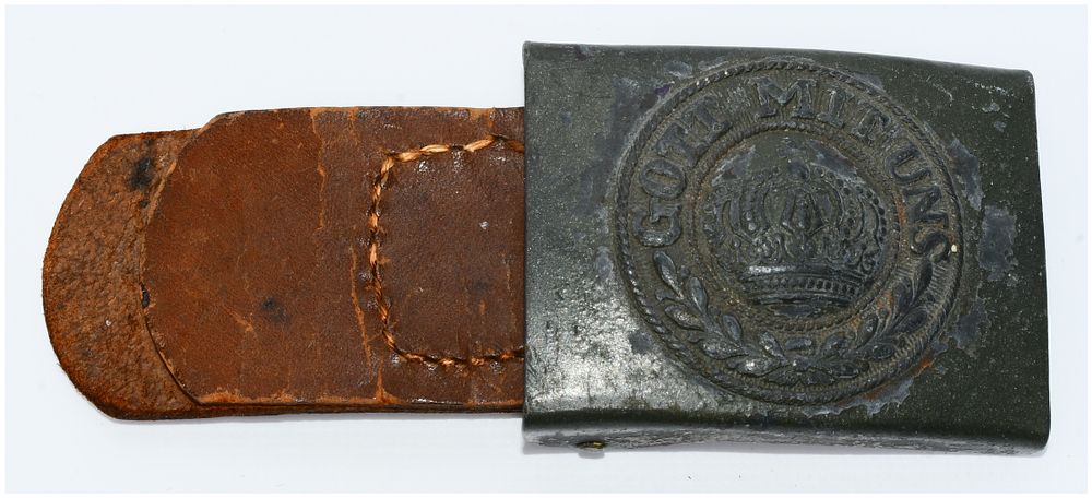 Lot 310: WWI Imperial German Army Gott Mit Uns Belt Buckle with Leather Tab