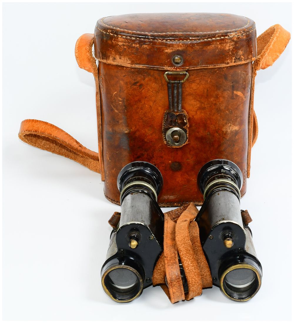 Lot 329: A Pair of Clermont-Huet & Cie French Military Field Binoculars with Fitted Leather Case