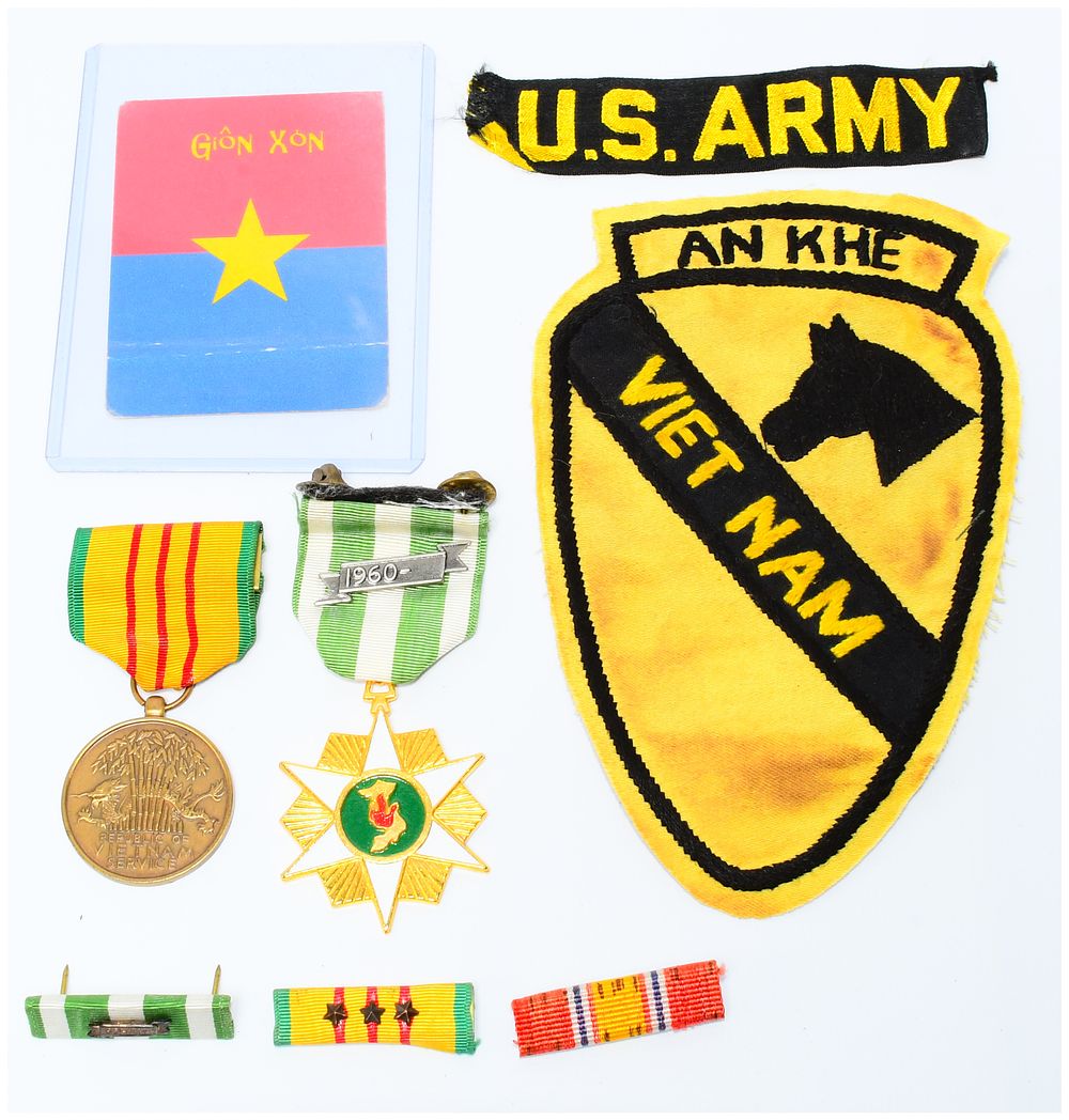 Lot 382: A Collection of Vietnam War U.S. Army 1st Cavalry Division Militaria, An Khe, Viet Nam, including Medals and Patches