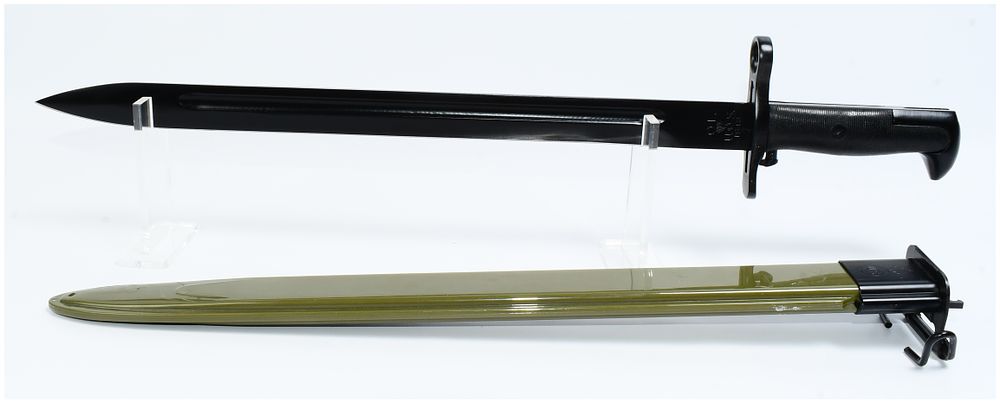 Lot 451: Reproduction US M7 Bayonet in M1 Garand Long Bayonet Style with Scabbard, Marked 'CHINA'