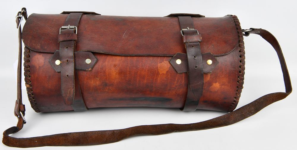 Lot 467: A Vintage Brown Leather Motorcycle Tool Roll Bag