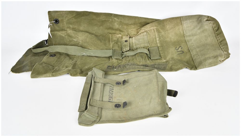 Lot 595: A Pair of US Army Military Canvas Utility Bags, including a Duffle Bag and a Pouch