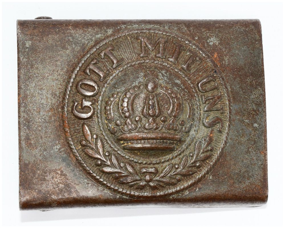 Lot 1009: Imperial German WWI Prussian Enlisted Man's 'Gott Mit Uns' Steel Belt Buckle