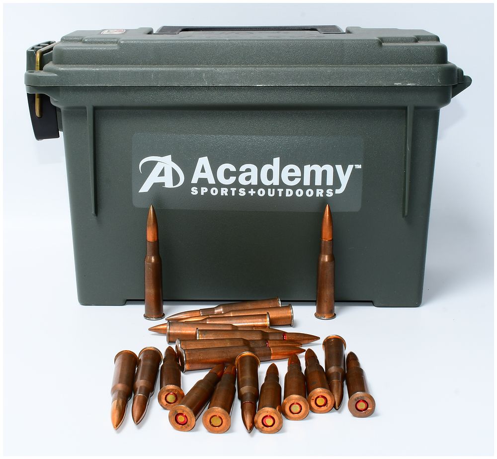 Lot 1060: 140 Rounds of 7.62x54R Ammunition in Academy Sports+Outdoors Can