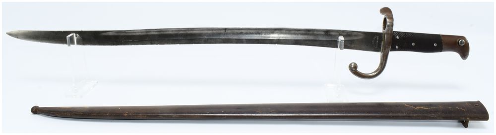 Lot 1072: A Pair of 19th Century European Military Swords, including a French Model 1866 Chassepot Sword Bayonet and a Military Saber