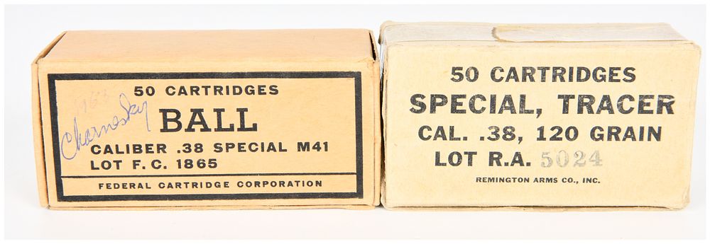 Lot 1075: Two Boxes of Vintage .38 Special Ammunition, comprising US Military Federal M41 Ball and Remington Tracer, Quantity 96