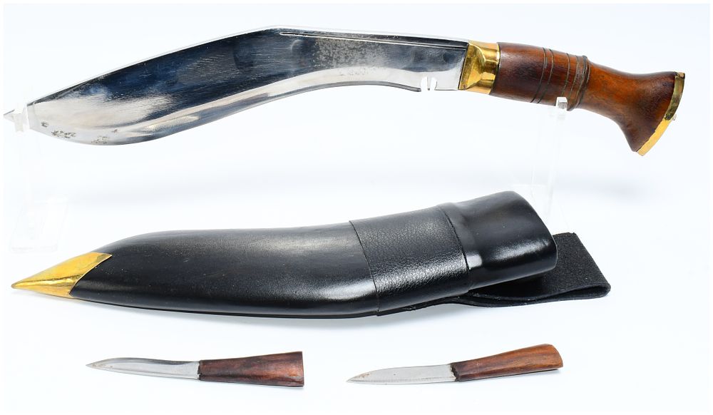 Lot 1078: Traditional Nepalese Kukri Knife Set, Marked 'Everest Army'