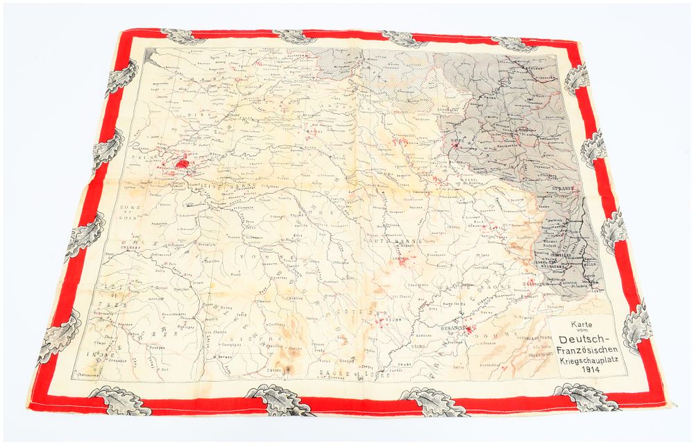 Lot 1088: Early 20th Century WWI Map Souvenir Textile, 'Karte vom Deutsch-Französischen Kriegsschauplatz 1914'
