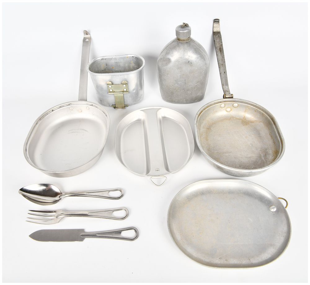 Lot 1144: A Collection of U.S. Military Mess Gear and Canteen Set, WWI to Vietnam Era