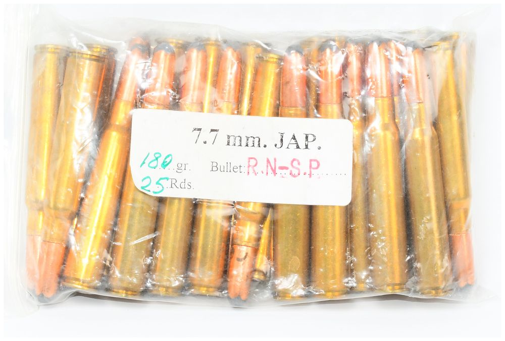 Lot 1175: 25 Rounds of 7.7mm Japanese Rifle Ammunition, RN-SP, 180 gr.