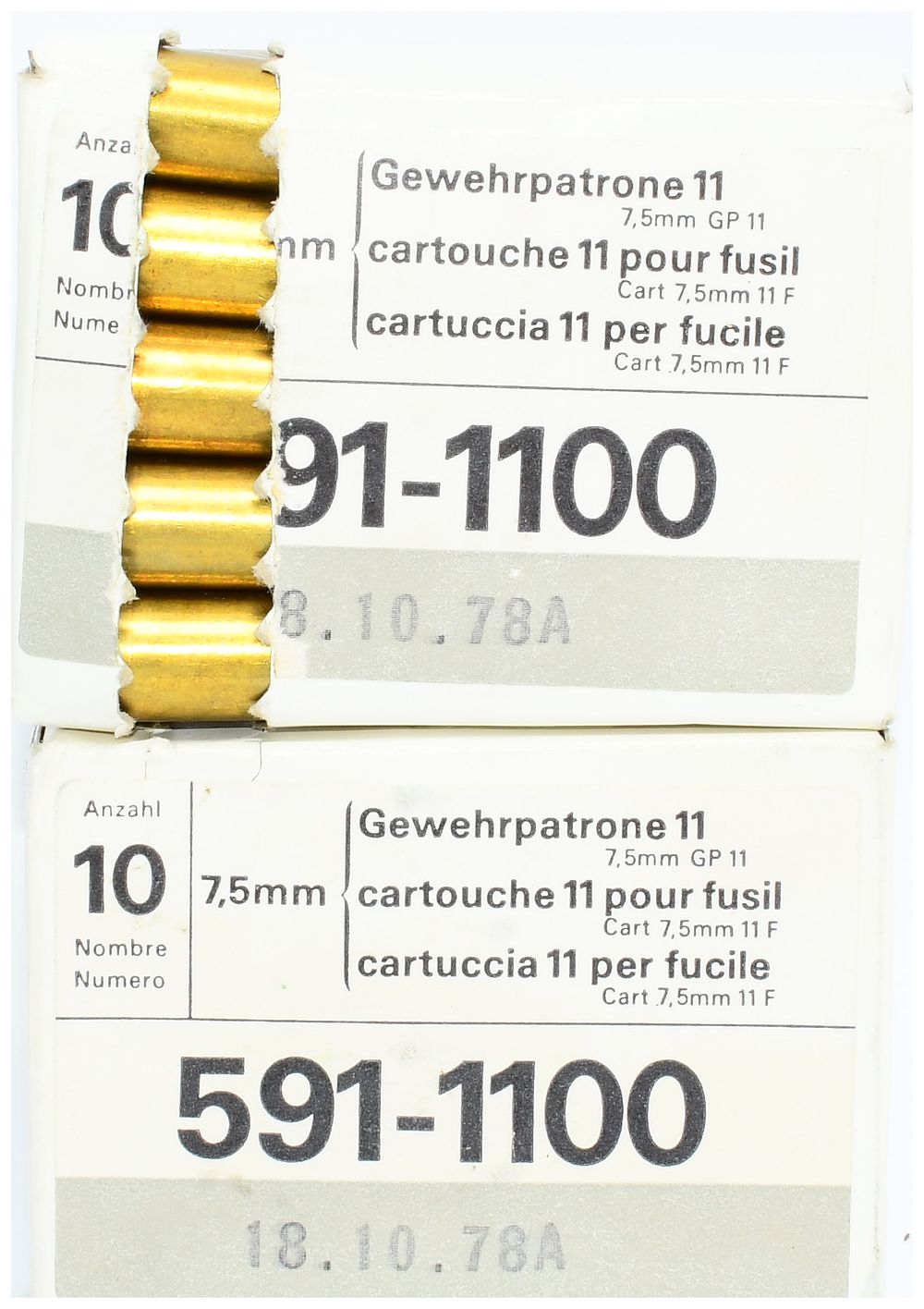 Lot 1295: 20 Rounds 7.5x55 Swiss GP 11 Surplus Rifle Ammunition