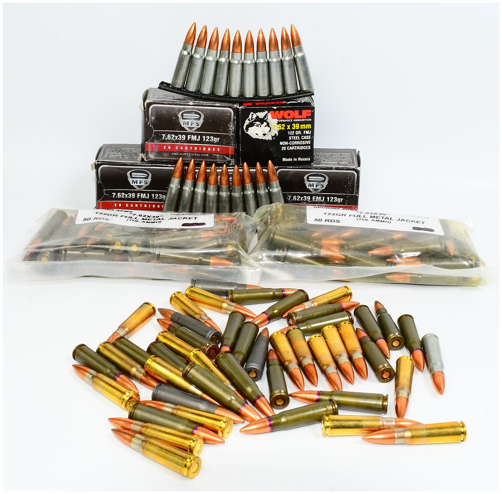 Lot 1355: A Collection of 264 Rounds of Modern 7.62X39MM AMMUNITION by MFS, Wolf, and Georgia Arms (Tul Ammo)