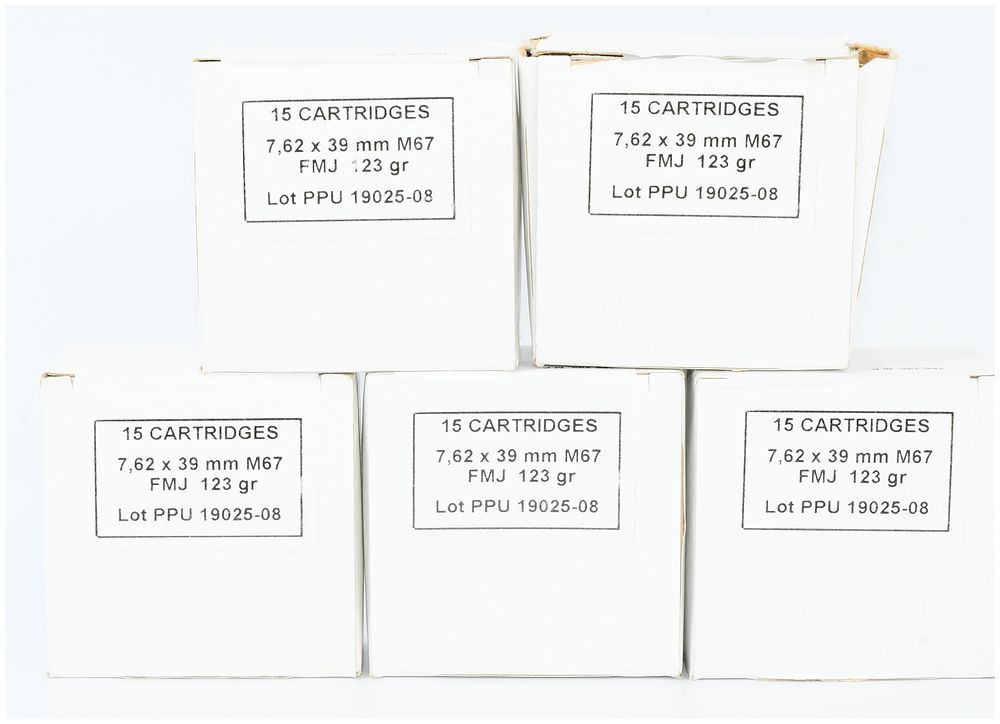 Lot 1375: Prvi Partizan (PPU) 7,62 x 39 mm M67 FMJ 123 gr Ammunition, 75 Rounds, 2008