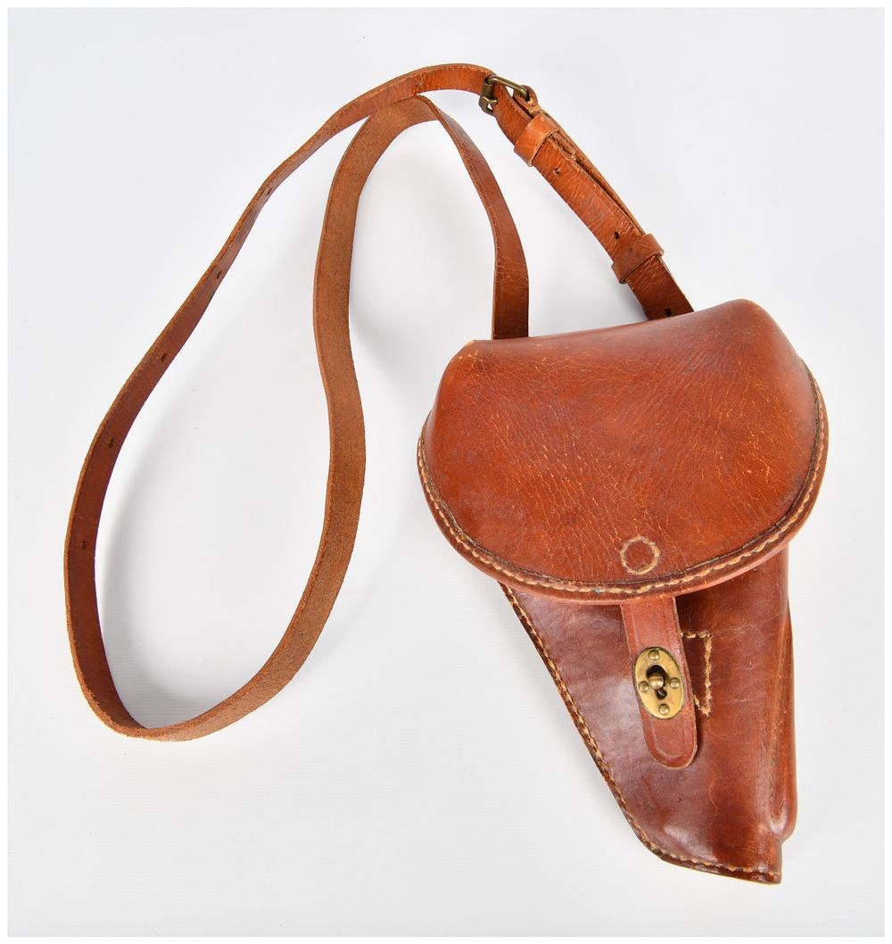 Lot 1414: Vintage Military Leather Holster, Possibly French or Japanese WWII Era