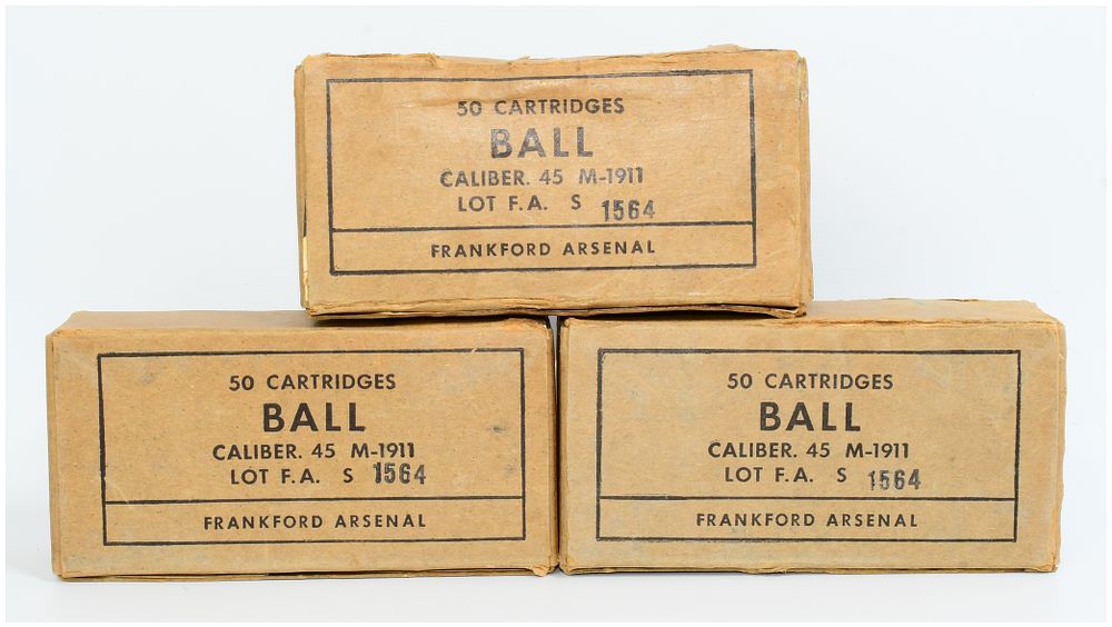 Lot 1525: 150 Rounds Frankford Arsenal .45 M1911 Ball Ammunition