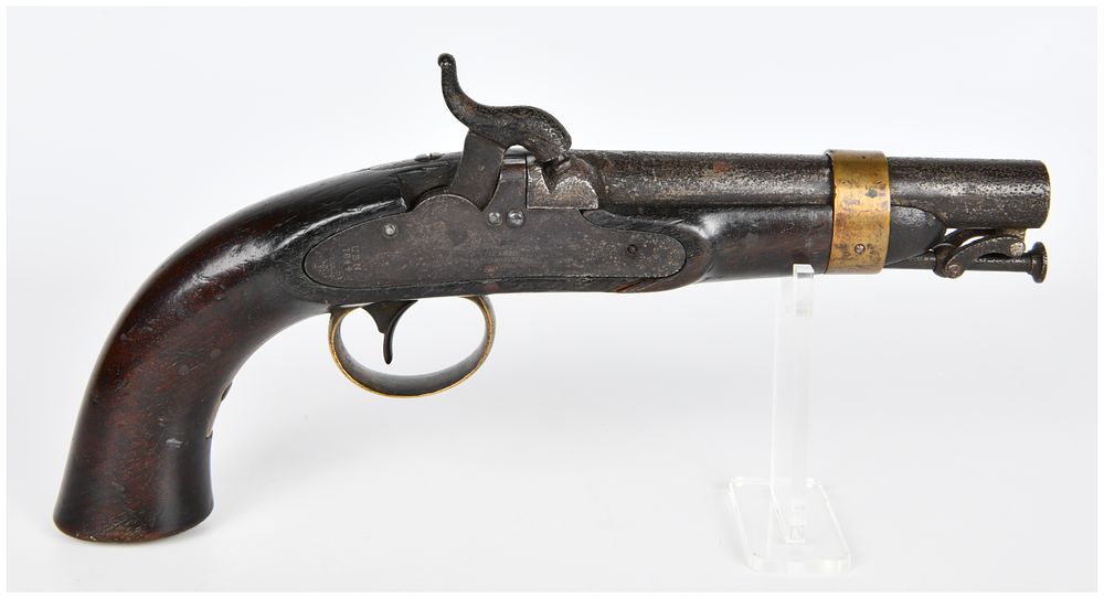 Lot 1557: U.S. Navy Contract Ames Model 1842 Box Lock Percussion Pistol, Dated 1844