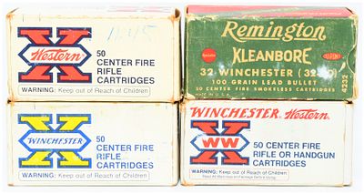 Four Vintage Boxes of Winchester, Western, and Remington 32-20 Winchester Ammunition. This lot 