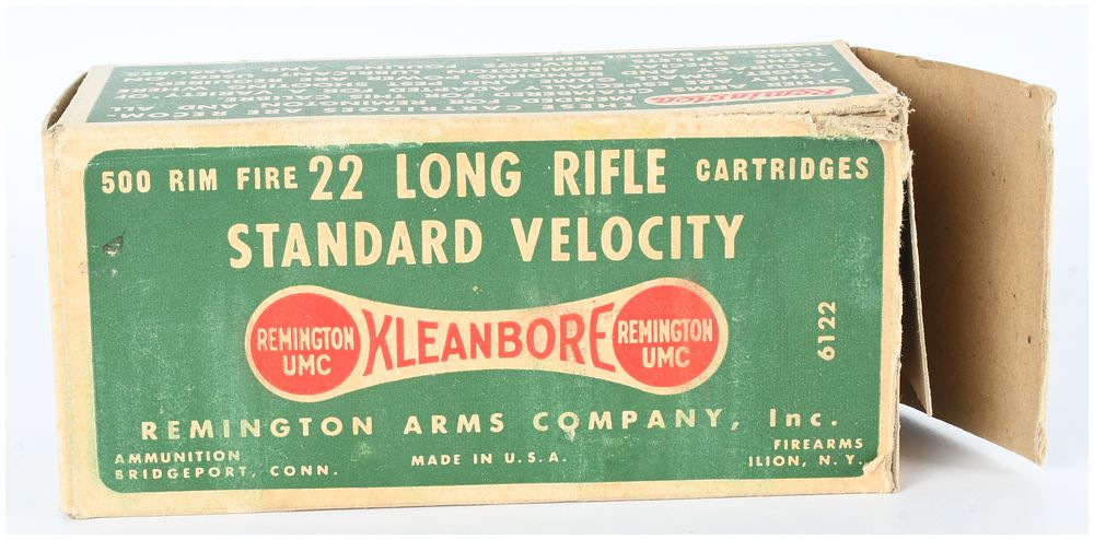 Lot 14: Vintage Remington Kleanbore 22 Long Rifle 500 Round Full Brick Ammunition Carton