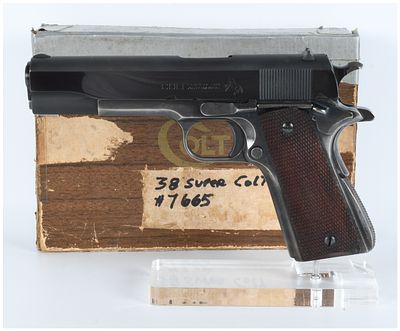 A Colt Super .38 Automatic 1911 Semi-Automatic Pistol, Serial No. 7665, with Original Box. A 