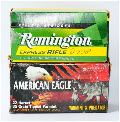 100 Rounds of Remington and Federal .22 Hornet Ammunition. This lot comprises 100 ROUNDS of 