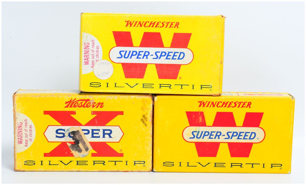 Lot 43: Three Vintage Winchester & Western Super Speed / Super X Silvertip .257 Roberts Ammunition Boxes