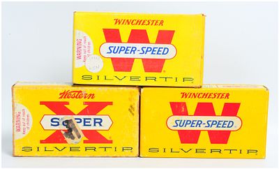 Three Vintage Winchester & Western Super Speed / Super X Silvertip .257 Roberts Ammunition Boxes. 
