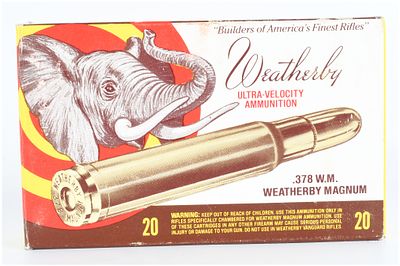 Vintage Weatherby .378 W.M. Magnum Ammunition Box with 20 New Empty Brass. A vintage Weatherby 