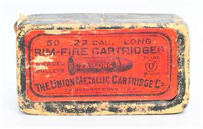 Vintage Box of The Union Metallic Cartridge Co. .22 Caliber Long Rim-Fire Metallic Cartridges 