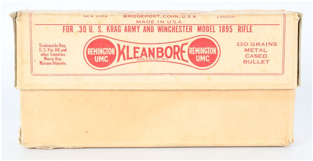 Lot 56: Remington UMC Kleanbore .30 U.S. Krag and Winchester Model 1895 Rifle Ammunition, 20 Fired Brass
