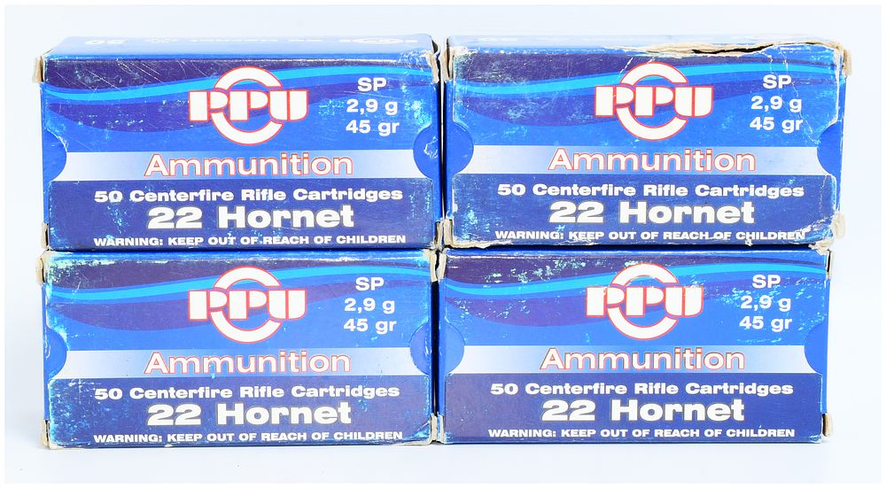 Lot 70: 200 Rounds Prvi Partizan (PPU) .22 Hornet 45 Grain SP Soft Point Ammunition