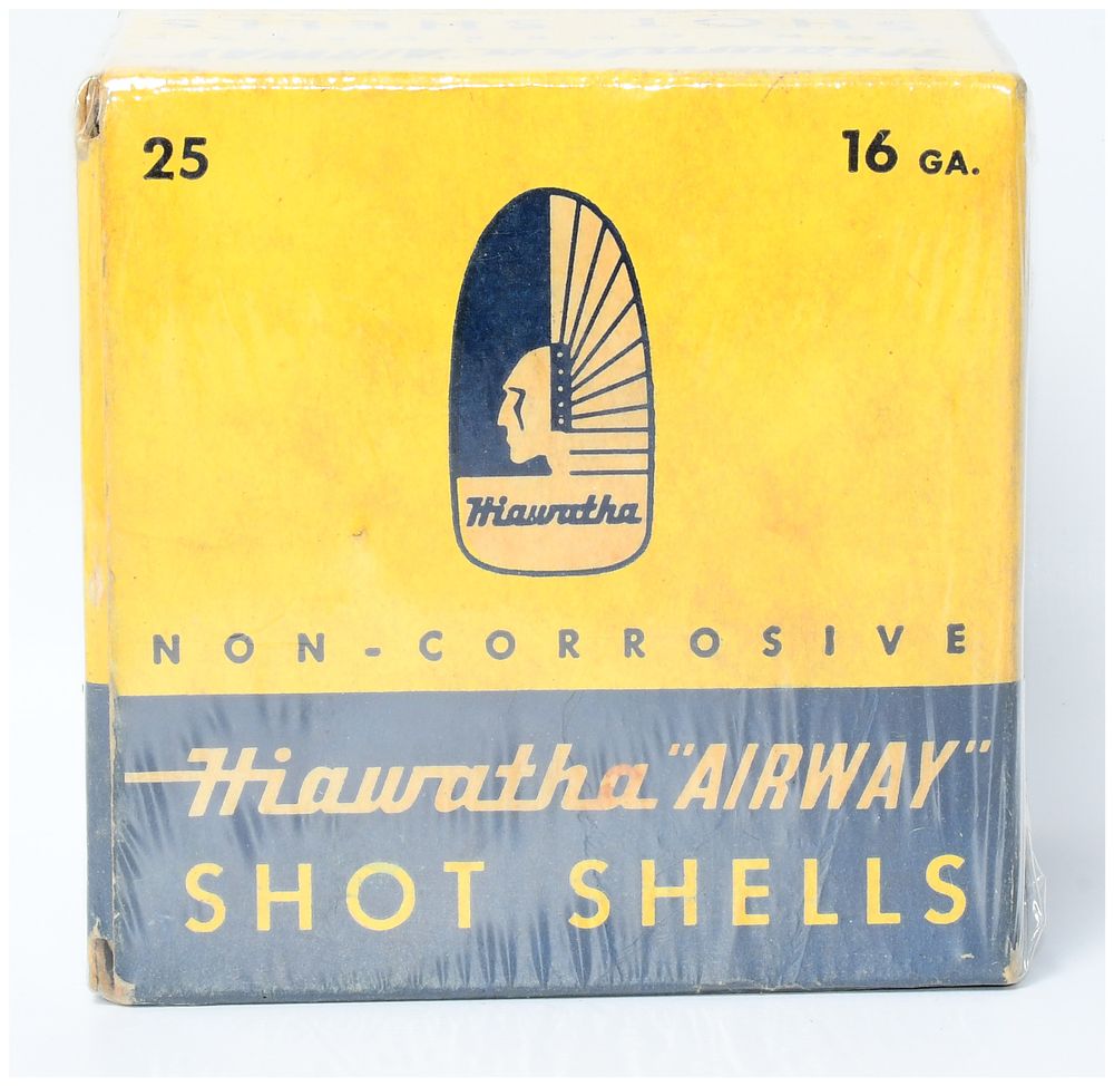 Lot 79: Vintage Gambles Hiawatha 'AIRWAY' 16 GA. Shot Shells, Full Box of 25 Rounds