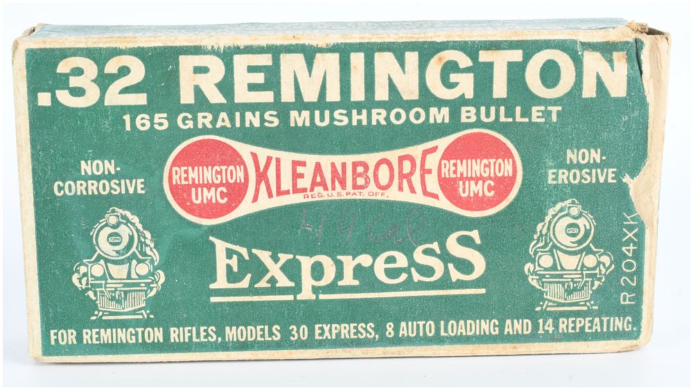 Lot 86: Remington Kleanbore Express '.32 Remington Blue Train' Ammunition Box, 165 Grains Mushroom Bullet, with 20 Rounds