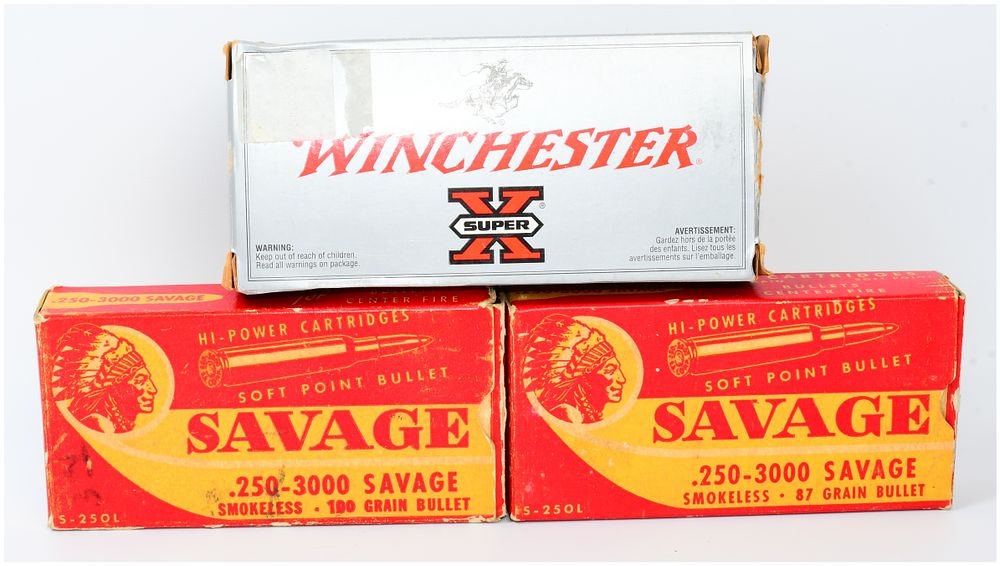 Lot 124: 60 Rounds of Vintage Winchester Super X and Savage .250 Savage / .250-3000 Ammunition