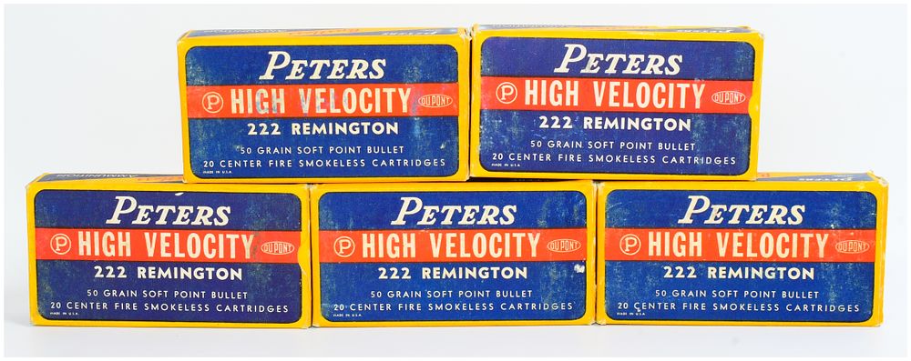 Lot 163: Five Boxes of Peters High Velocity .222 Remington Ammunition