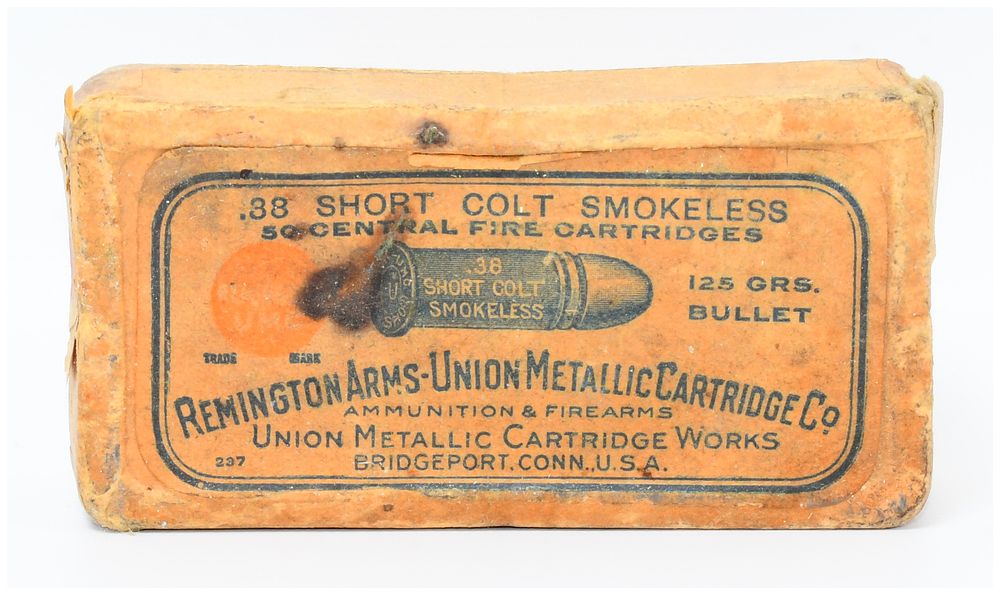 Lot 199: Vintage Remington Arms-Union Metallic Cartridge Co. .38 Short Colt Smokeless Ammunition, 37 Rounds