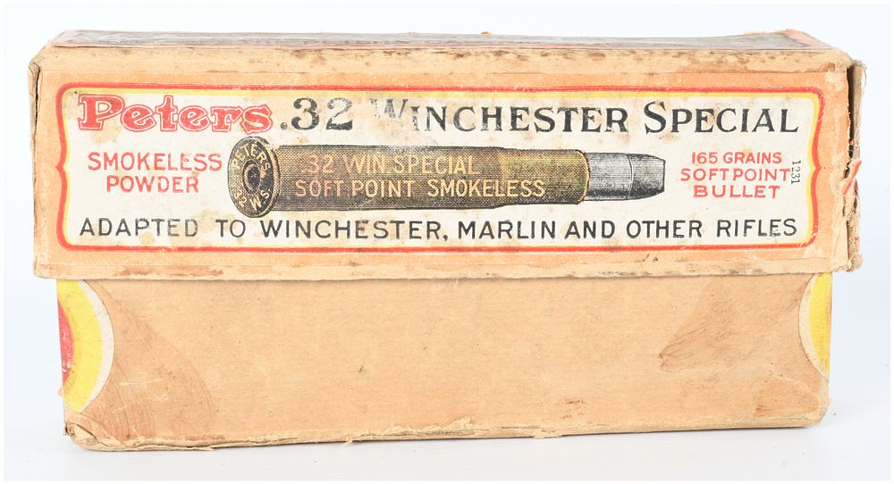Lot 206: Vintage Peters .32 Winchester Special Ammunition Box with 12 Live Rounds