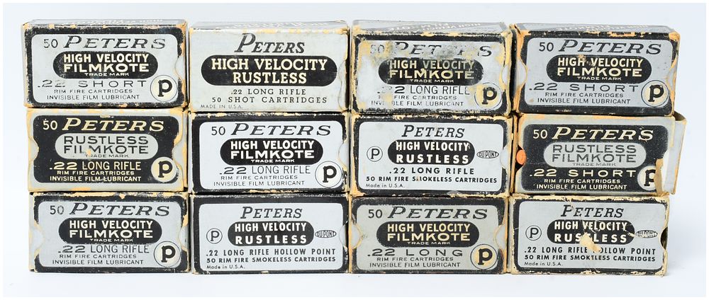 Lot 229: 578 Rounds of Vintage Peters High Velocity Filmkote .22 Ammunition in Twelve Original Boxes
