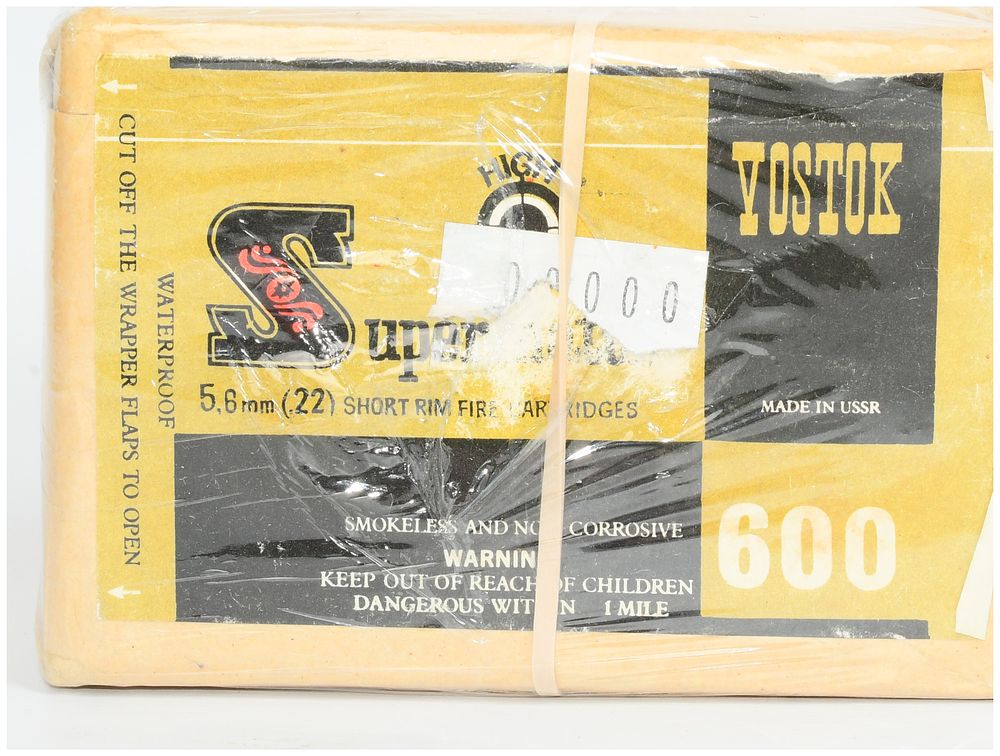 Lot 247: 600 Rounds Vostok Super 5.6mm (.22) Short Rim Fire Cartridges, Made in USSR