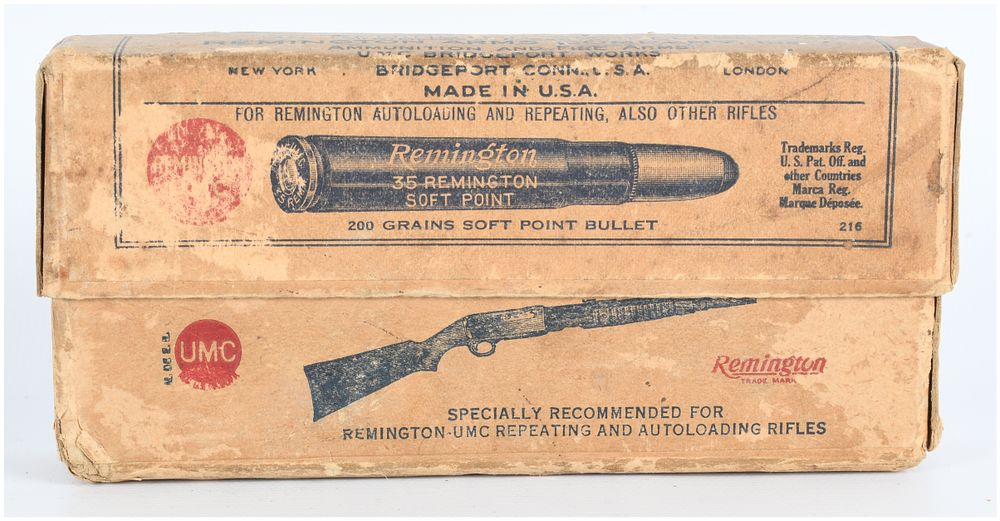 Lot 344: Vintage Remington UMC .35 Remington Picture Box with 19 Live Rounds