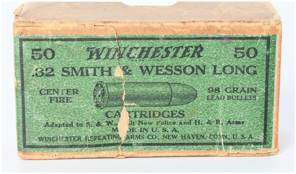 Lot 386: Vintage Winchester .32 Smith & Wesson Long Cartridges, Box with 20 Live Rounds