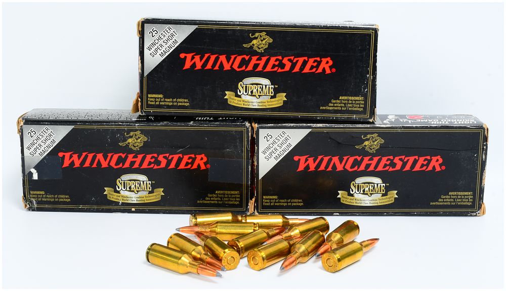 Lot 400: 72 Rounds Winchester Supreme 25 Super Short Magnum 115 GR. Ballistic Silvertip Ammunition